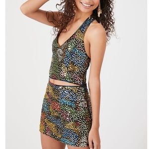 Multi Color Sequin Halter & Mini Skirt Matching Set Co-Ord